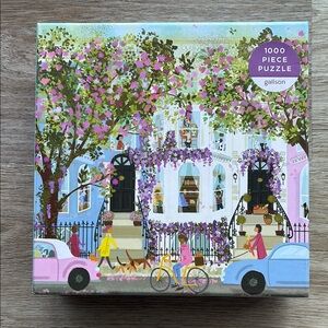 Galison Spring Terrace 1000 Piece Puzzle with Floral Street Scene. 27x20”.